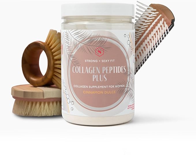 Strong + Sexy Fit Collagen Peptides Plus Powder with Hyaluronic Acid and Vitamin C, Women's Hair, Skin, Nails and Joint Support Supplement, Grass Fed Bovine Collagen, Cinnamon Dulce, 20 - 40 Svg