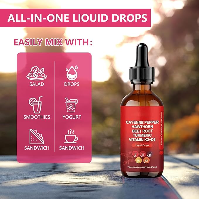 Cayenne Pepper Organic, Liquid Cayenne Pepper Drops for Turmeric,Panax Ginseng, Beet Root Powder,Ceylon Cinnamon and More Herbals - 2 Fl Oz (1)