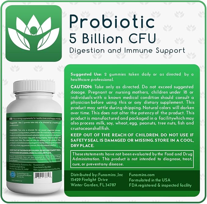 Organic Probiotic Gummies, 5 Billion CFU per Serving, 60 Count, Vegan, Supports Digestive Health and Immune Defense, for Women and Children; Strawberry Flavor