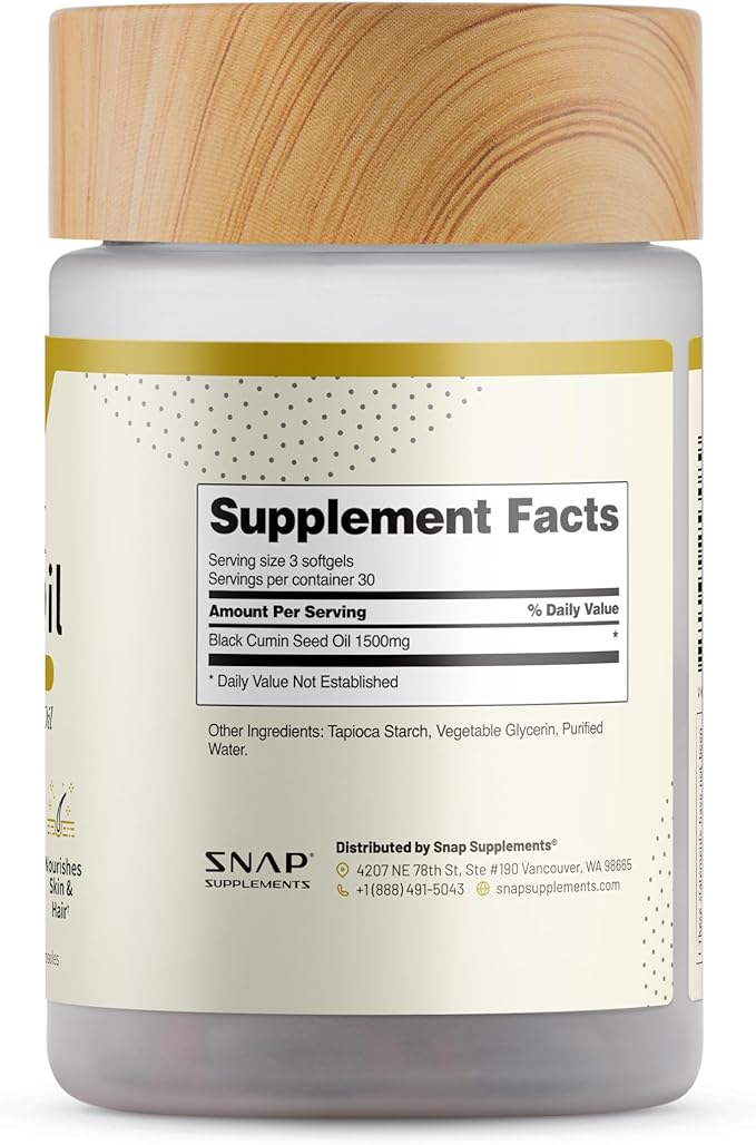 Black Seed Oil Capsules 100% Cold Pressed - Immune Support, Detox Aid, Inflammation Relief, Skin, Hair & Joint Health - Organic Black Cumin Seed, High Potency Nigella Sativa (90 Softgel Capsules)