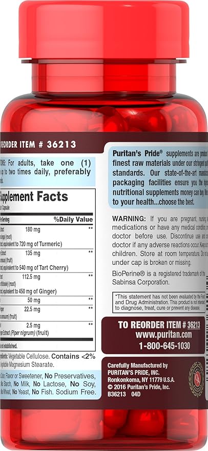 Puritan's Pride Tart Cherry Turmeric Complex, Dietary Supplement for Antioxidant Health, 60 Rapid Release Capsules