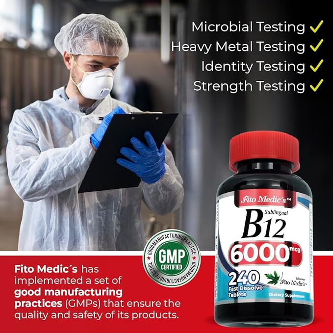 FITO MEDIC'S Lab | Vitamin b12 | 6000 mcg | 240 Servings | b12 sublingual | b12 | b12 Vitamins | Ultra high Absorption, s.