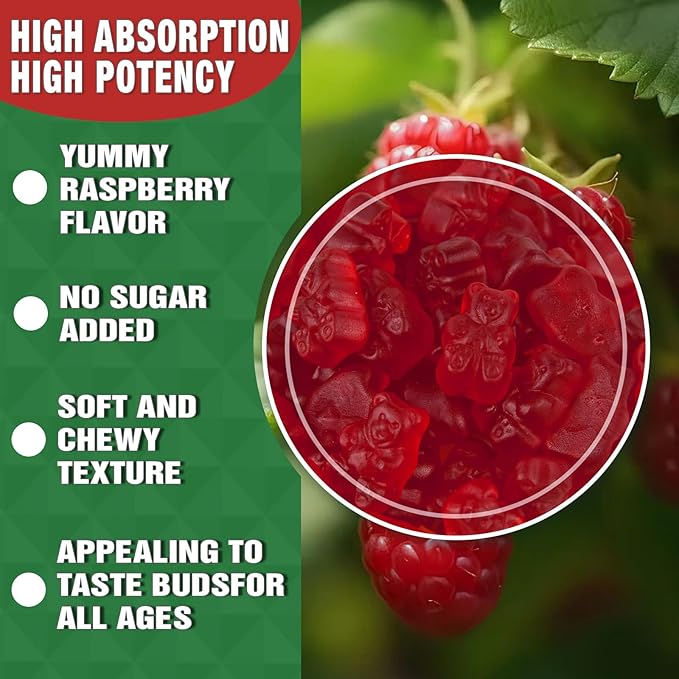 | High Absorption Calcium Magnesium Zinc Gummies, Sugar Free Calcium Magnesium Zinc Supplement with D3 | Bone & Teeth Strength | Muscle & Nerve Function | Vegan | Raspberry Flavor | 1 Pack