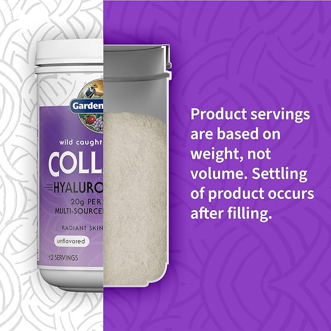 Garden of Life Marine & Grass-Fed Collagen Peptides Powder Supplement (Type I, III) with Probiotics, BCAAs & Hyaluronic Acid for Radiant Hair, Skin & Nails – Unflavored, 20g per Serving, 12 Servings
