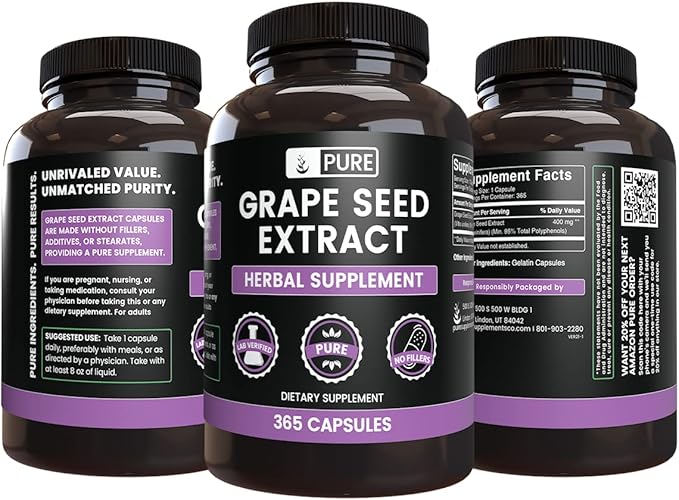 Pure Original Ingredients Grape Seed Extract (365 Capsules) No Magnesium Or Rice Fillers, Always Pure, Lab Verified