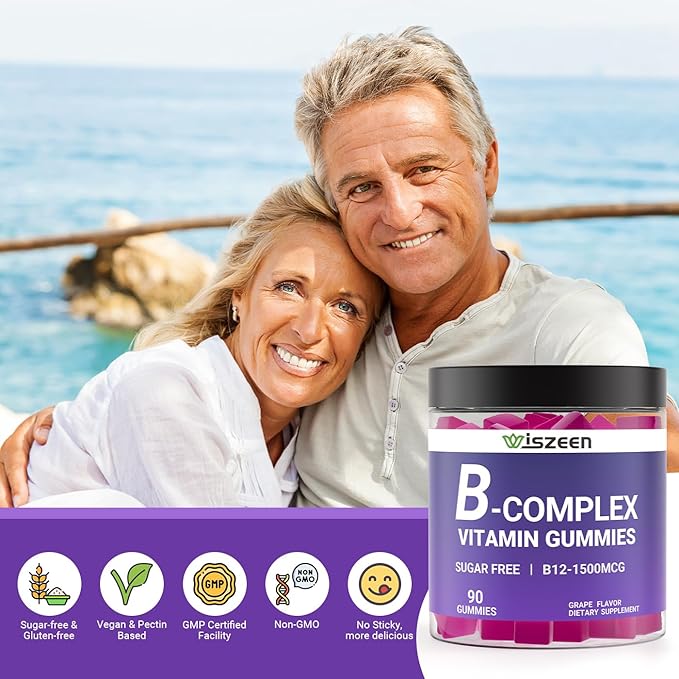Sugar Free Vitamin B Complex Gummies with Vitamin C, Methylated B Complex Vitamins for Women, Men & Adults - B12, B1, B2, B3, B5, B6, B7, B9 - Vitamin B Complex Supplement for Energy Immune Support