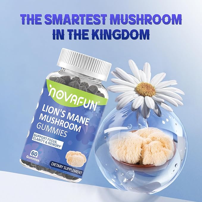 Lion's Mane Mushroom Gummies – 1000mg for Focus & Cognitive Support, Vegetarian & Gluten-Free, Mixed Berry Flavor, 60 Count