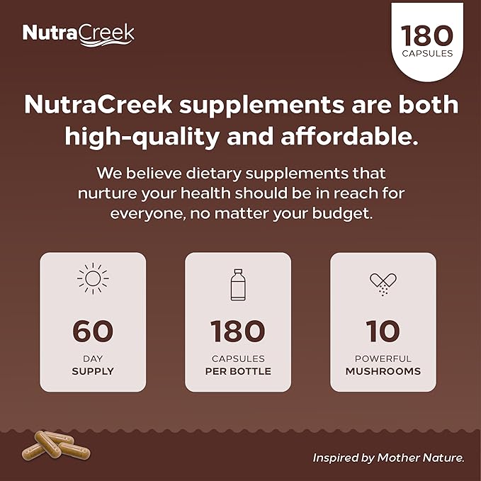 Mushroom Complex | Cordyceps Mushroom, Reishi, Shiitake, Maitake and Lions Mane Supplement. A 10-Mushroom Supplement to Support Your Mind and Body | 180 Mushroom Capsules