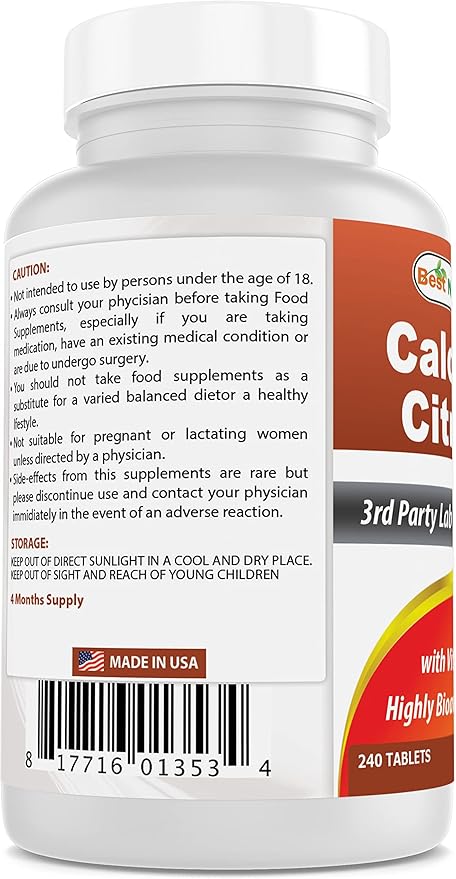 Best Naturals Calcium Citrate with Vitamin D-3 240 Tablets (240 Count (Pack of 1))