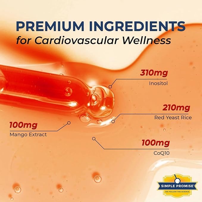 Simple Promise HeartAide - Heart Health Supplement - Red Yeast Rice with CoQ10 (200mg & 100mg) & Inositol - Liquid Drops for Cholesterol & Cardiovascular Support - 4 fl oz, Orange Cream Flavor