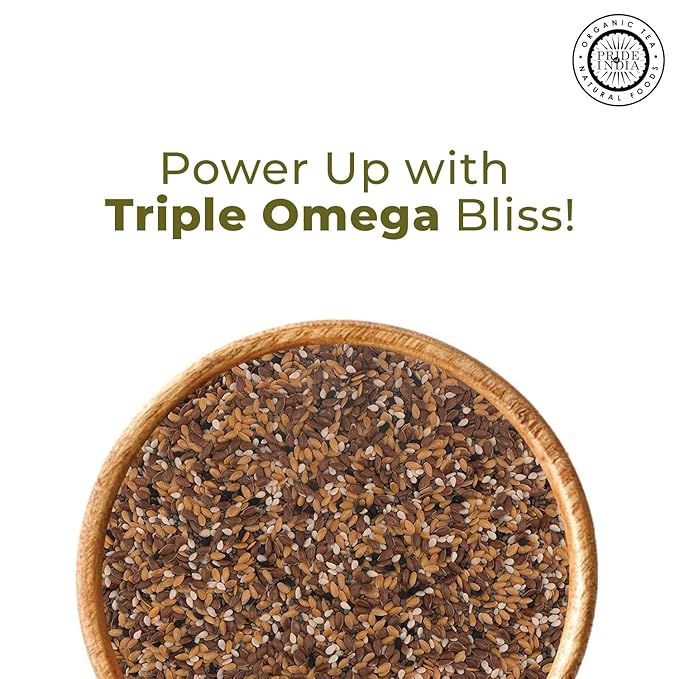 Pride Of India - Triple Omega Superseed Mix - Protein, Fiber, Calcium, Iron, Omega-3, Omega-6, & Thiamin Rich Superfood w/Chia Flax & Sesame Seeds, 1.25 Pound (20oz) Jar