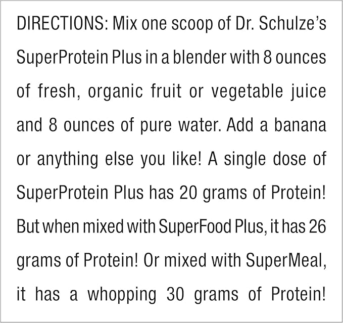 Dr. Schulze's | SuperProtein Plus | 100% Plant Protein Concentrate | Organic Powder Mix | Vitamin B-12 & Spirulina | Dietary Supplement | Build Strong Muscle | Enhance Workout Recovery | 19 Oz.