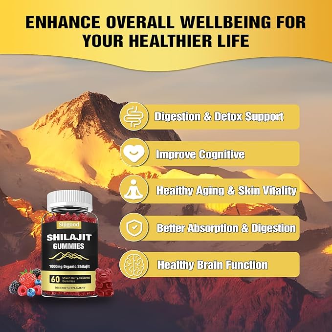 2 Packs Shilajit Gummies with 85+ Trace Minerals Supplement, Shilajit for Men & Women - 120 Mixed Berry Flavored Gummies
