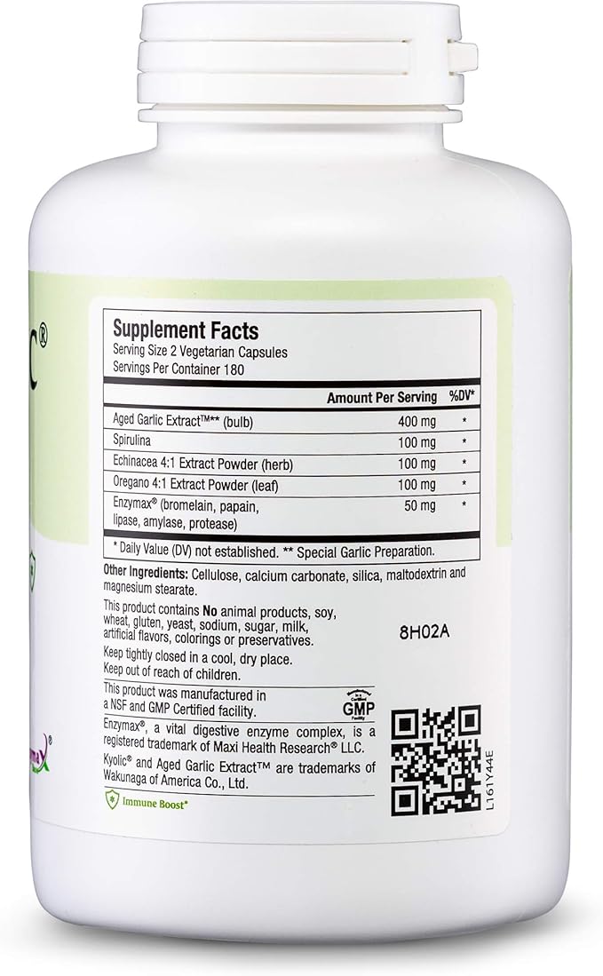 Maxi Health - Maxi Biotic Aged Garlic Extract Capsules (360 Count) | Kyolic Garlic Supplement with Spirulina, Echinacea, Oregano and Enzymax - Natural Antioxidant - Wellness Support