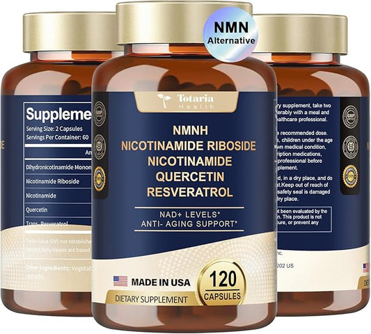 NMNH (Dihydronicotinamide Mononucleotide), NMN Alternative Supplement w/Niacinamide (Vitamin B3), Quercetin, Trans-Resveratrol, Support NAD+, Skin Cell Health*, Anti-Aging & Energy, 120 Caps