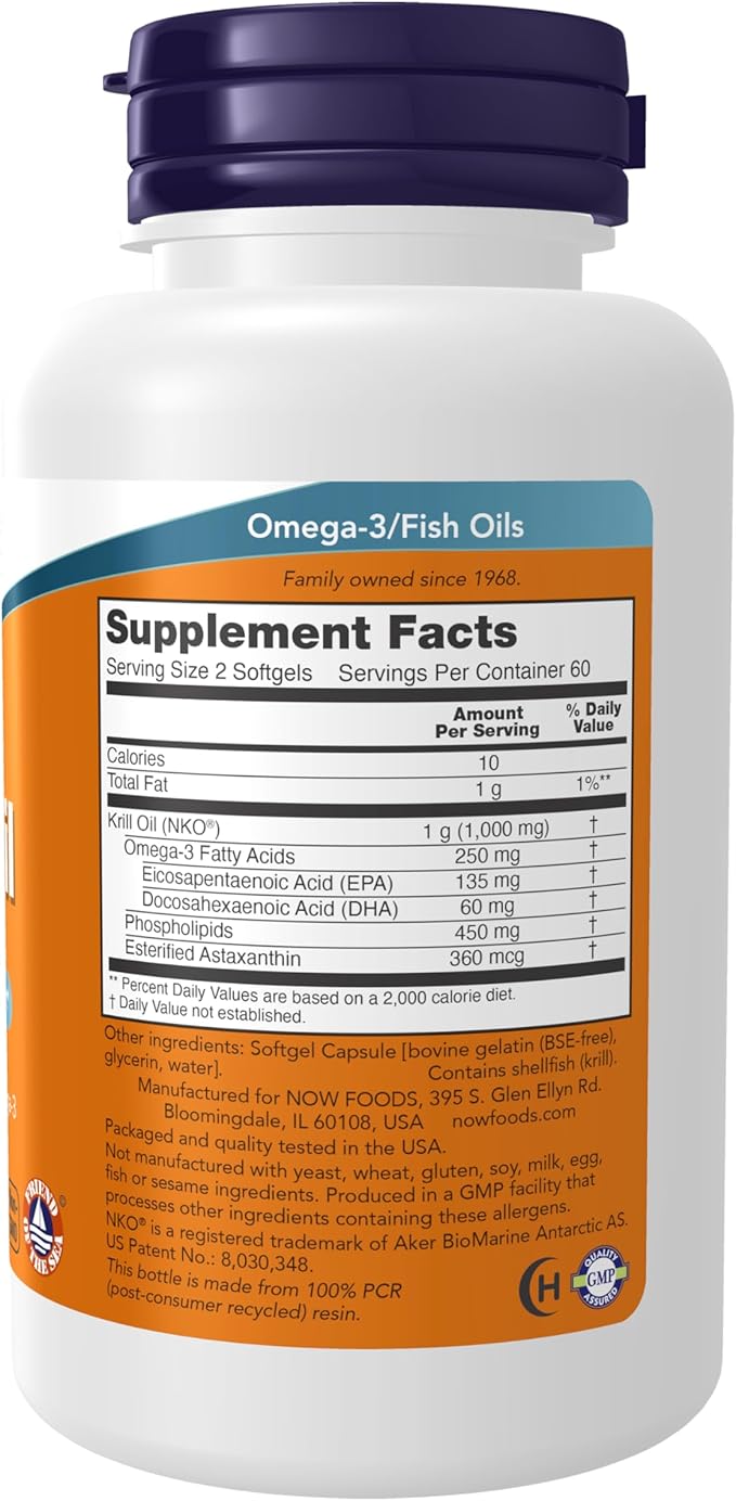 NOW Foods Supplements, Neptune Krill Oil 500 mg, Phospholipid-Bound Omega-3, Cardiovascular Support*, 120 Softgels