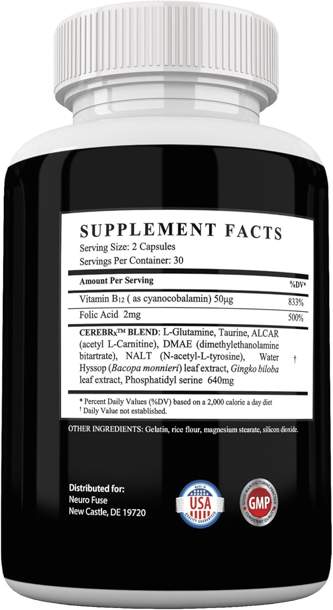 Powerful Focus & Memory Nootropic Pill - Formula Helps Support Memory, Cognitive Function, Focus & Clarity –Reduce Brain Fog & Fatigue