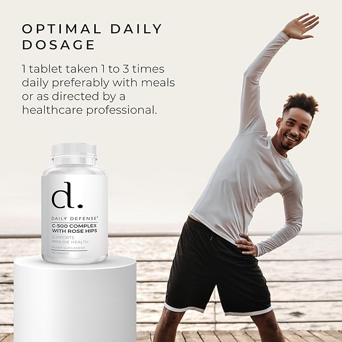 Vitamin C 500 mg with Rose HIPS Immune Support Supplement for Antioxidant Protection, Energy Boost, & Overall Wellness 100 Vitamin C Tablets for Men & Women