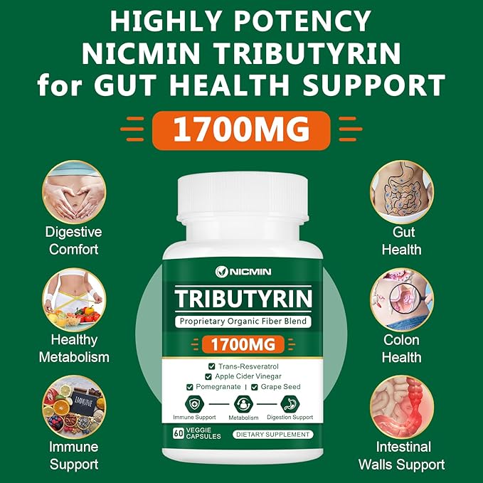 Tributyrin Supplement - Premium Butyrate Gut Health Supplement for Leaky Gut 60 Capsules