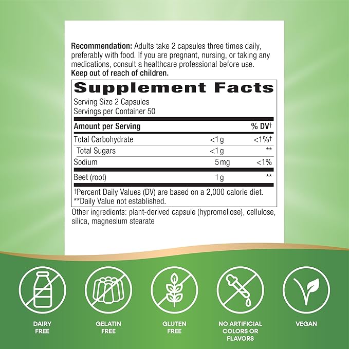 Nature's Way Beet Root, Supports Antioxidant Pathways*, Helps Neutralize Free Radicals*, 1,000 mg per 2-Capsule Serving, Vegan, 100 Capsules (Packaging May Vary)