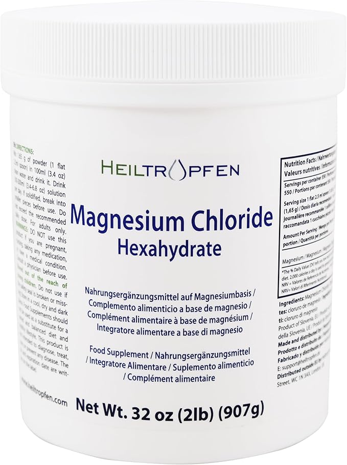 2 Pounds Magnesium Chloride Hexahydrate | Pharmaceutical Grade Ingredients | Crystal Powder | Pure Ph. EUR., BP, USP, 100% | Heiltropfen®