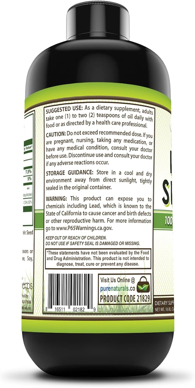 Pure Naturals Black Seed Oil Supplement | 16 Oz | 5 G Per Serving | 96 Servings Per Bottle | Non-GMO |Gluten-Free | Made in USA