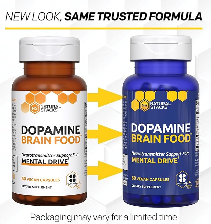 NATURAL STACKS Dopamine Brain Food - 650mg L-Tyrosine Supplement - Dopamine Supplement for Focus & Mental Drive - Supports Mental Energy - Neurotransmitter Support with B Vitamins - 60 Capsules