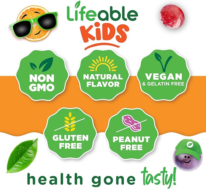 Lifeable Vitamin B Complex for Kids | with VIT C | Great Tasting B Complex Gummies | Vegan Kids B Complex | Energy and Nerve Support | 90 Gummies