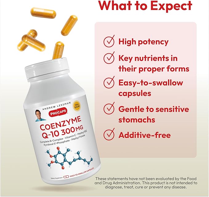 ANDREW LESSMAN Coenzyme Q-10 300 mg 120 Capsules - Essential for Energy Production and Optimum Key Organ Function, Anti-Oxidant Support, Depleted by Aging, Plus B-Complex. Easy to Swallow Capsules