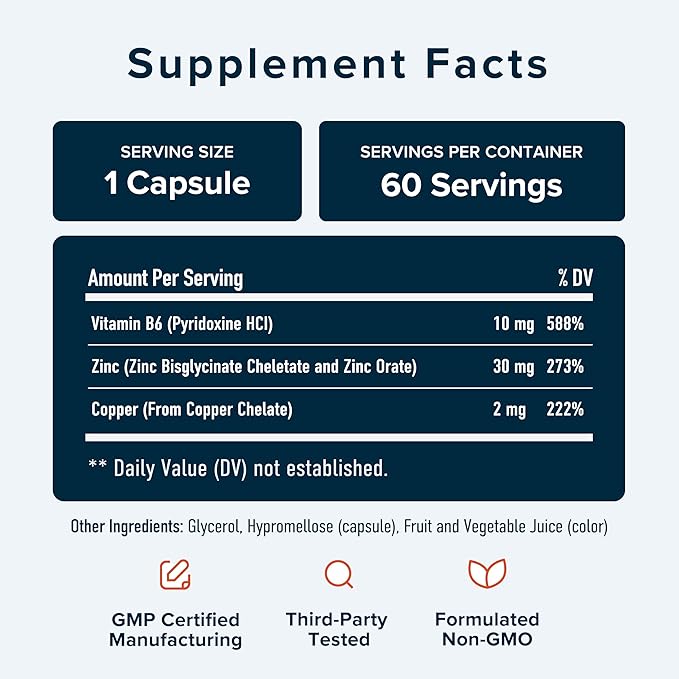 Zinc Supplement Microbeadlets for Immune & Acne Support | Highly Absorbable Zinc Bisglycinate & Orotate with 2mg Chelated Copper + Vitamin B6 | Vegan, Gluten-Free | 60 Capsules (2 Month Supply)