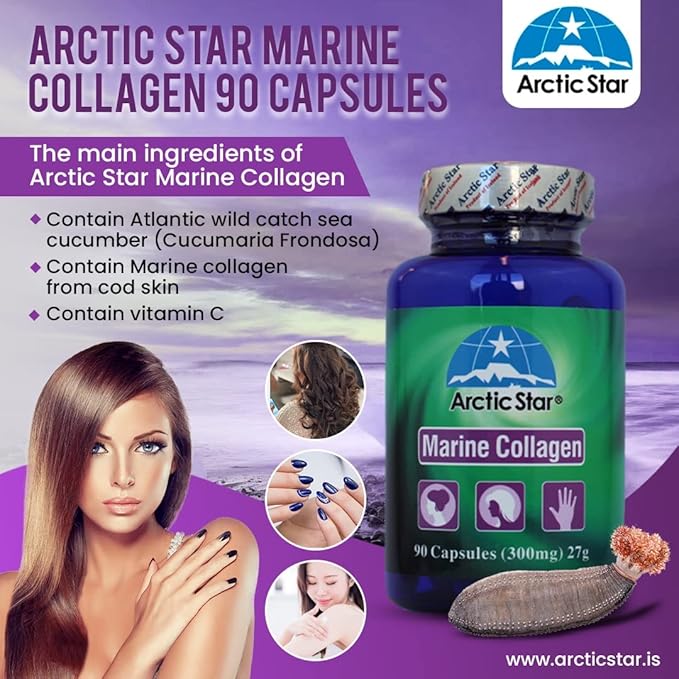 Arctic Star Marine Collagen-Vital Proteins Marine Collagen Peptides Supplement Pills for Healthy Skin Hair Nail - Hydrolyzed Collagen from Iceland - Joint Pain & Immune System Booster 90 Capsules