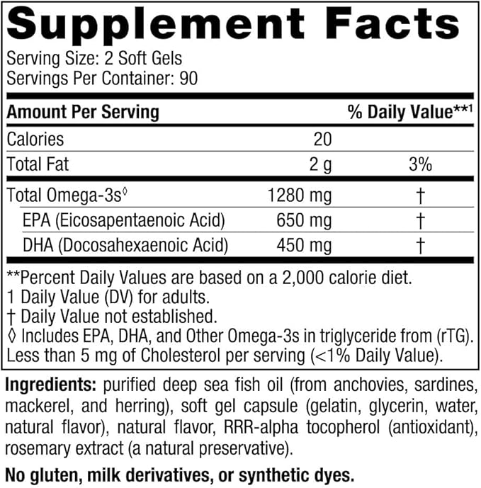 Nordic Naturals Ultimate Omega, Lemon Flavor - 180 Soft Gels - 1280 mg Omega-3 - High-Potency Fish Oil with EPA & DHA - Promotes Brain & Heart Health - Non-GMO - 90 Servings