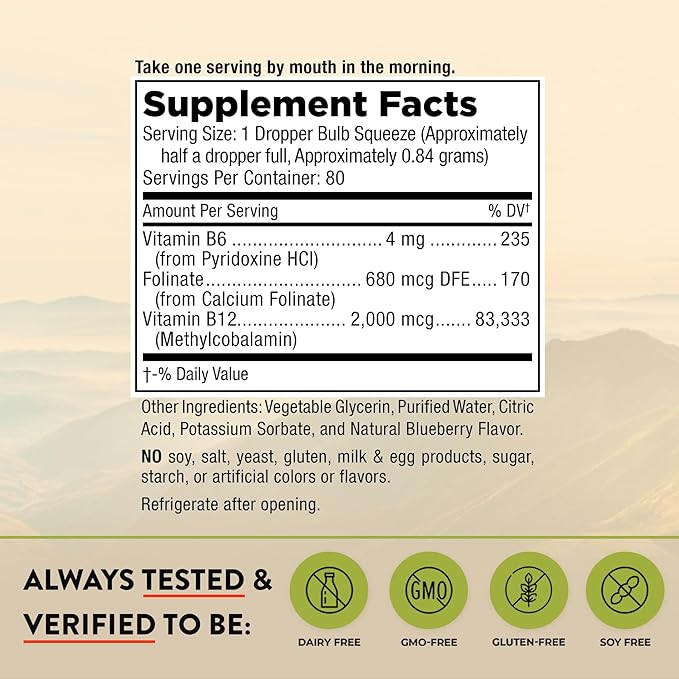 Mt. Angel Vitamins - B12 Essential Trio - Vegan Sublingual Drops with High-Potency Methyl B12, B6 & Folate - Easy Absorption Liquid - Non-GMO, Made in USA
