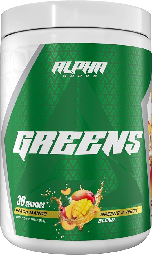 Alpha Greens Supplement | Fruit & Vegetable Superfood Powder | Over 40 Natural Plant Based Ingredients | Prebiotic & Probiotic Digestive Support Blend - 30 Servings (Peach Mango)