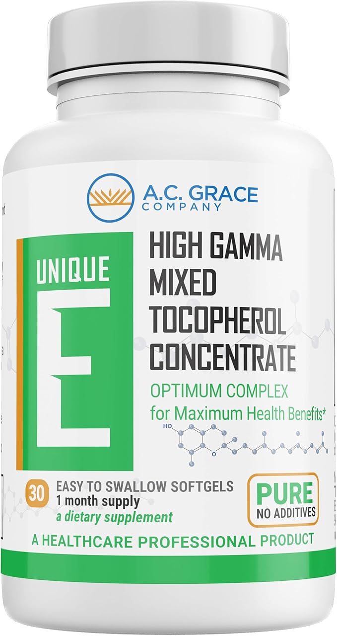 UNIQUE E A.C. Grace Company Mixed Tocopherols Concentrate Softgel 30 Count and Tocotrienols Tocopherol-Free Softgels 60 Count