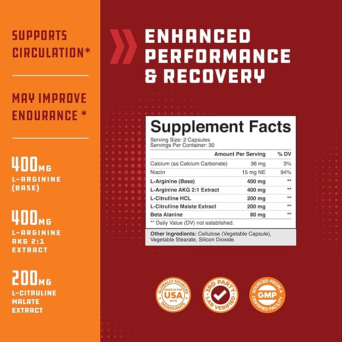 Natures Craft Energizing Nitric Oxide Supplement for Men - Nitric Oxide Pills for Men with L-Arginine L-Citrulline Amino Acids for Intense Muscle Growth, Intense Energy, and Smooth Recovery