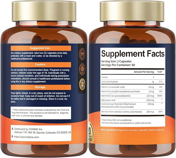 2 Packs Alpha Lipoic Acid 1000mg Antioxidant Supplement Capsules for Neuropathy Support Supplement Nerve Health, Liver Detox, Antioxidant, Metabolism and Cell Energy, Anti-Aging - Non-GMO, Gluten Free