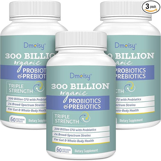 Probiotics for Women and Men, 300 Billion CFU 24 Strains Probiotics + 15 Organic Herbs Prebiotics Blend, Shelf Stable Gut Health Supplement for Digestive Immune & Whole-Body Health, 6 Month Supply