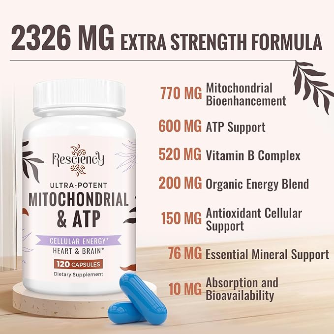 2326 MG Mitochondrial Supplements with ATP, Vitamins, CoQ10 & PQQ, More Effective Than Creatine HMB & Nitric Oxide, Energy, Endurance, Strength, Recovery & Muscle, Organic, 240 Capsules