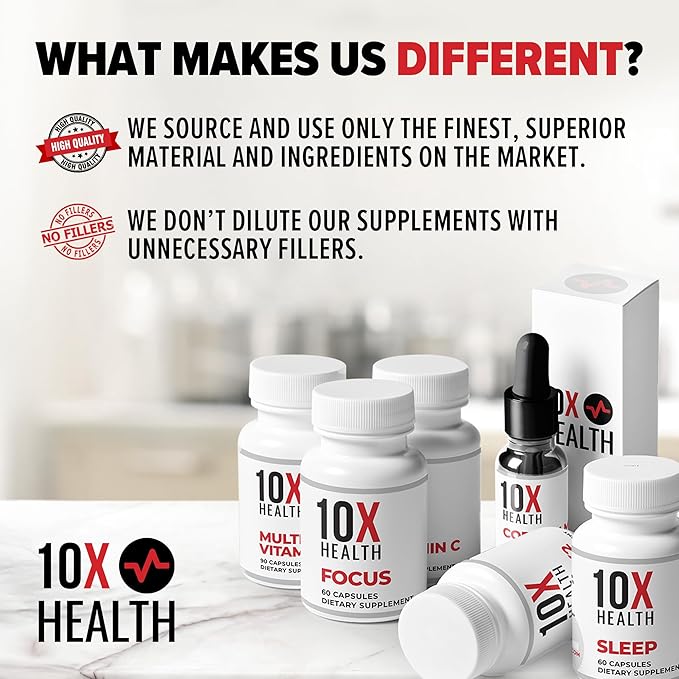 10X Health Magnesium Supplements - High-Absorption Magnesium Citrate for Sleep, Muscle & Nerve Support, Cardiovascular & Heart Health - 60 Capsules
