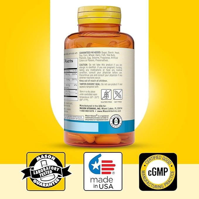 MASON NATURAL Glucosamine Chondroitin 1500/1200 3 Per Day with Vitamin C - Supports Joint Health, Improved Flexibility and Mobility*, 60 Capsules