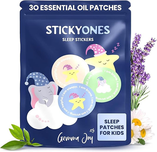 Gemma Joy StickyOnes Sleep Patches for Kids - No Melatonin Sleep Aid Bedtime Patches for Kids with All Natural Sandalwood, Chamomile & Lavender Essential Oil -Sticks to Clothes All Night (30 Stickers)