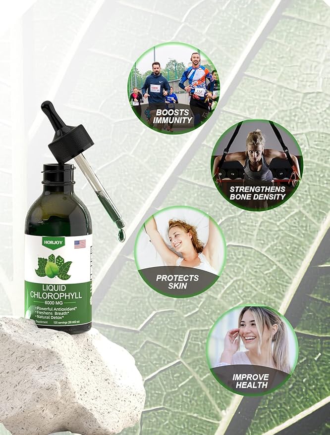 Chlorophyll Liquid Drops - 100% Natural Energy Booster and Immune Support - Internal Deodorant and Detox - Altitude Sickness Relief - Fast Absorption, Vegan & Non-GMO - 120 Servings (Pack of 1)