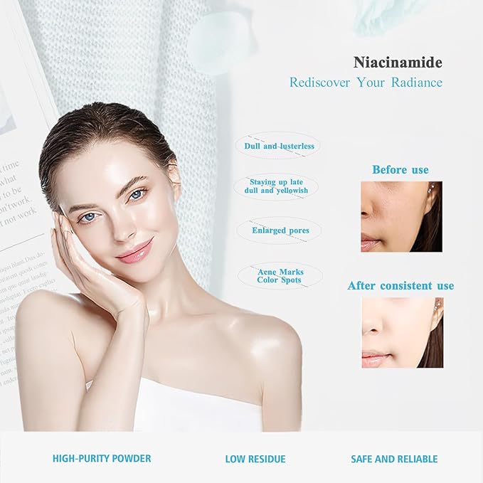 99.9% Pure Niacinamide Powder (Vitamin B3),Cosmetic Grade, Sensitive Skin-Friendly, Multi-Purpose DIY Skincare Solution