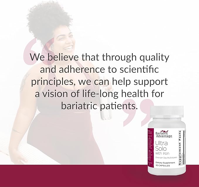 Bariatric Advantage Ultra Solo with Iron - Once-Per-Day Daily Multivitamin - for Bariatric Patients - with Thiamin, Vitamin A & More - Gluten Free - 30 Capsules