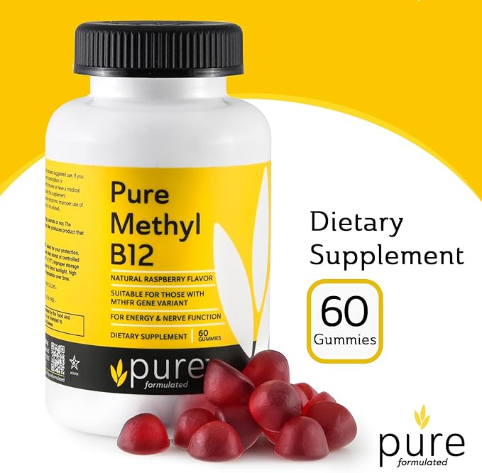 Methyl B12 Vitamin Gummies - Vegan Vitamin B12 Methylcobalamin Gummies for Adults & Kids - Chewable B-12 gummy for Energy & Nerve Function – Gluten-Free, Dairy-Free, Kosher-60 Gummies 1500 mcg