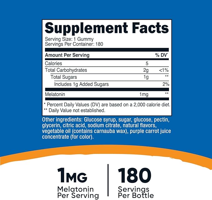 Nutricost Melatonin 1mg, 180 Gummies, Strawberry Flavored - Gluten Free, Non-GMO, No Corn Syrup