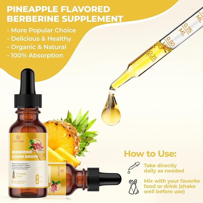 Berberine Supplement Liquid Drops, AMPK Berberine with Ceylon Cinnamon, Turmeric, Bitter Melon, 12 Organic Ingredients, 10X Strength Vegan Supplement for Immune & Digestive Support, 2 fl oz