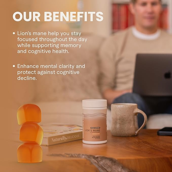 Charlotte's Web Focus Support Mushroom Gummies for Focus and Energy w/Lion’s Mane, Natural Cognitive Support Lions Mane Gummies for Adults — Tangerine Flavor (30 Servings)