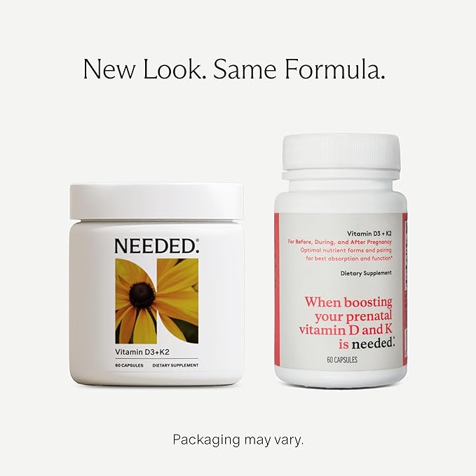 Needed. Expertly-Formulated Prenatal Vitamin D3/K2 | for Fertility, Pregnancy Breastfeeding, and Postpartum, Healthy Immunity and Bone Development, Supports Breast Milk Vitamin D Levels | 60 Capsules